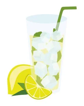 Lemonade with Lying Lemon and Lime, Flat style Vector illustration. Cartoon Beve Stock Illustration