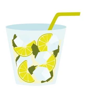 Lemonade with Lying Lemon and Lime, Flat style Vector illustration. Cartoon Beve Stock Illustration