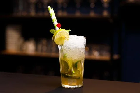 Lemonade made from mint and lime at the bar. Stock Photos
