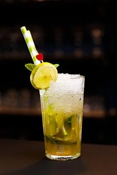 Lemonade made from mint and lime at the bar. Stock Photos