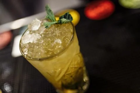 Lemonade with mint on a dark background. tinting. selective focus Stock Photos