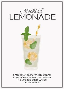 Lemonade Mocktail garnished with mint and lemon. Classic nonalcoholic beverage Stock Illustration