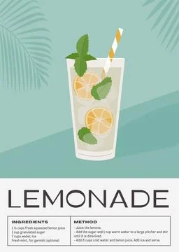 Lemonade Mocktail garnished with mint and lemon. Classic nonalcoholic beverage r Illustrazione stock