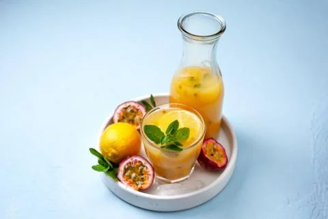 Lemonade with passion fruit Stock Photos