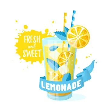 Lemonade with ribbon isolated on white background. Vector illustration. Stock Illustration