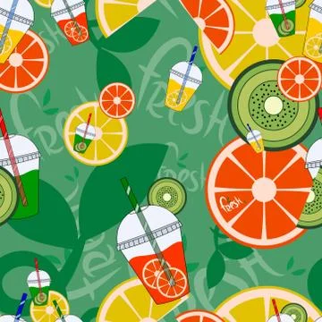 Lemonade Seamless Pattern. Fresh fruits. Vector illustration. Stock Illustration