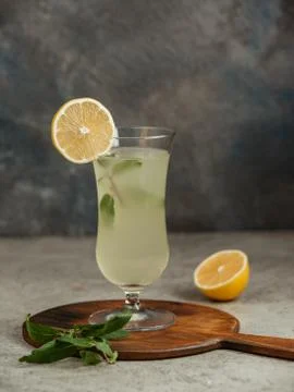 Lemonade served with slice of lemon and mint Stock Photos
