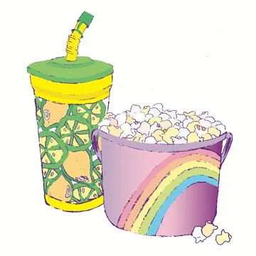 Lemonade Sipper Cup and Rainbow Novelty Popcorn Bucket Stock Illustration