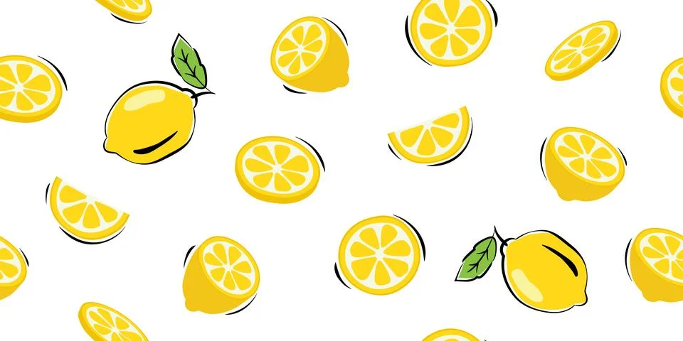 Lemonade slices seamless pattern cartoon summer background. Stockillustratie