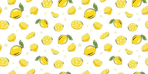 Lemonade slices seamless pattern cartoon summer background. Stock Illustration