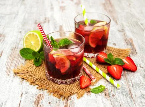 Lemonade with srtawberries Stock Photos
