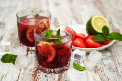 Lemonade with srtawberries Stock Photos