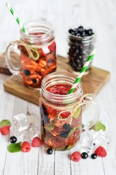 Lemonade with summer berries Stock Photos