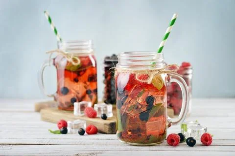 Lemonade with summer berries Stock Photos