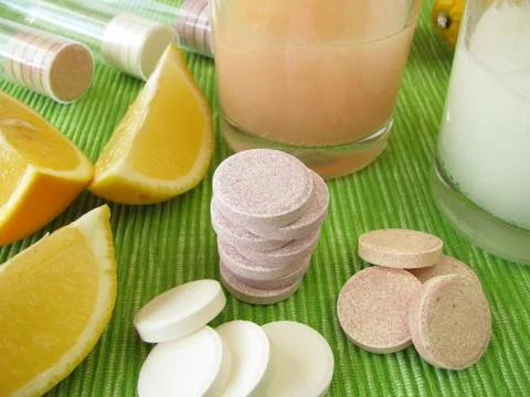 Lemonade tablets with vitamins Stock Photos