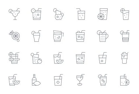 Lemonade Vector Graphics Pack including 24 Thin Line 256x256 Grid Fitted Icon Stock Illustration