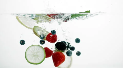 Lemons and Berries Splash Stock Footage 68841189