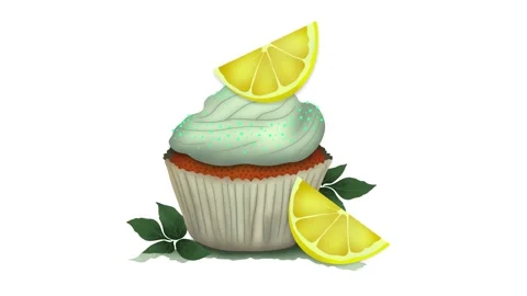Lemons and cupcake with lemon and mint, Tartlet with lemon cream Stock Footage 271193293