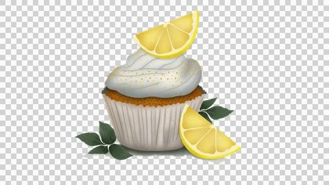 Lemons and cupcake with lemon and mint, Tartlet with lemon cream Stock Illustration