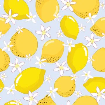 Lemons and flowers seamless vector pattern Stock Illustration