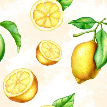 Lemons and leaves pattern Lemon seamless pattern with hand-drawn elements.... Stock Photos
