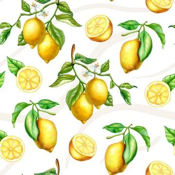 Lemons and leaves pattern Lemon seamless pattern with hand-drawn elements.... 스톡 사진
