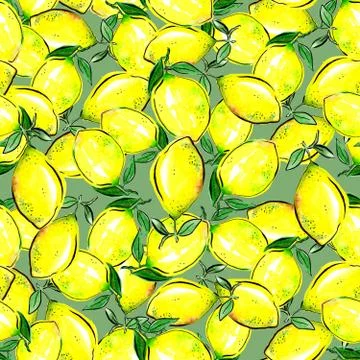 Lemons and leaves pattern. Tea towel design, kitchen decor,napkin. Seamless i Stock Illustration
