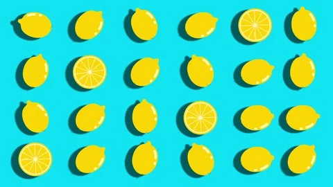 Lemons and lemon slices illustrations rotating on background Stock Footage 89588809