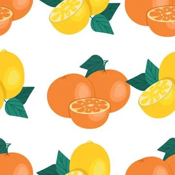 Lemons and oranges seamless pattern, citrus juicy fruits. Vector illustration Stock Illustration