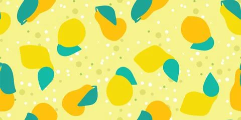 Lemons and pears seamless vector pattern in yellow Stock Illustration