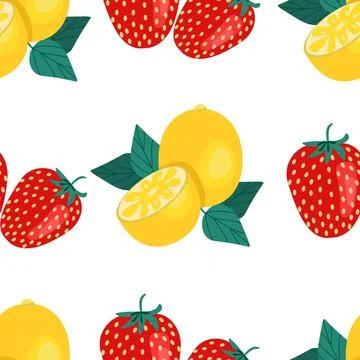 Lemons and strawberries seamless pattern. Vector illustration in flat style Illustrazione stock