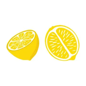 Lemons are bright in a flat style. Lemons in the section of halves, highlight Stock Illustration