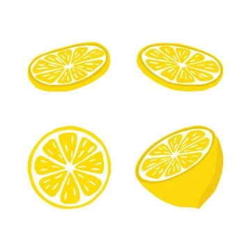 Lemons are bright in a flat style. A set of lemons in different sections, hal Stock Illustration