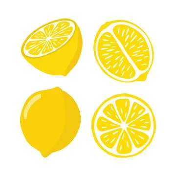 Lemons are bright in a flat style. A set of lemons in different sections, hal Stock Illustration
