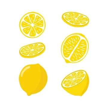 Lemons are bright in a flat style. A set of lemons in different sections, hal Stock Illustration