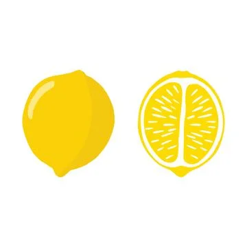 Lemons are bright in a flat style. A set of lemons in different sections, hal Stock Illustration