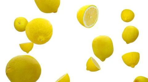 Lemons are falling into space. isolated on white background. Stock Illustration