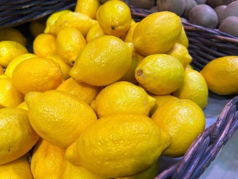 Lemons in a basket Stock Photos