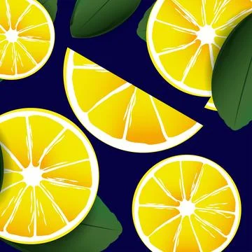 Lemons with black background seamless pattern Stock Illustration