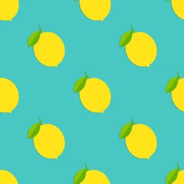 Lemons on blue background seamless pattern. Vector illustration. Stock Illustration