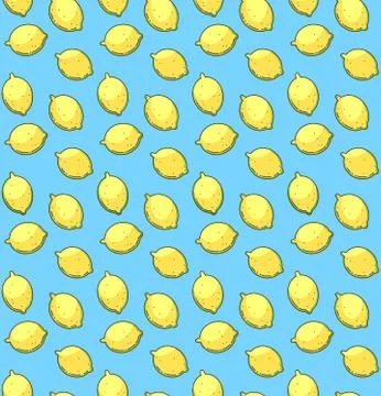 Lemons on blue background. Vector bright print. Stock Illustration