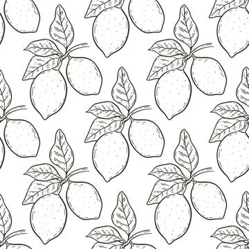 Lemons on branch with leaves seamless pattern Stock Illustration