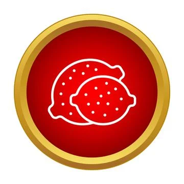 Lemons citrus fruit icon on red button Stock Illustration