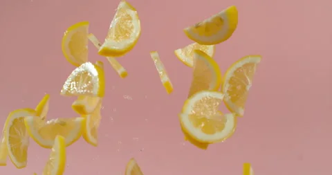 Lemons fly into the air in super slow moiton Video stock 249561698