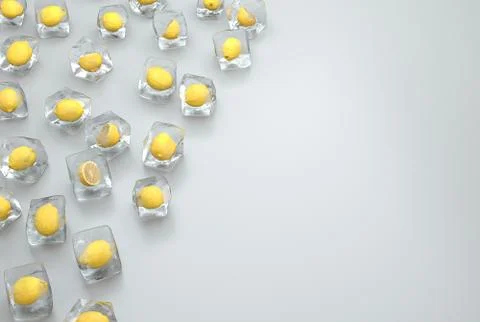 Lemons frozen inside ice cubes. Stock Illustration