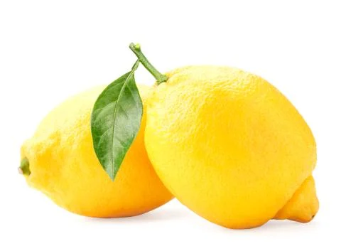 Lemons with a green leaf on a white background. Isolated Stock Photos
