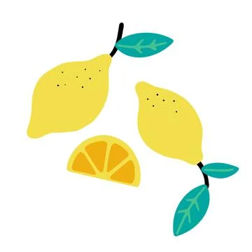 Lemons isolated on white background. Flat cartoon vector illustration Stock Illustration