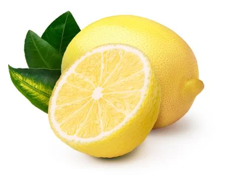 Lemons with leaves isolated Stock Photos