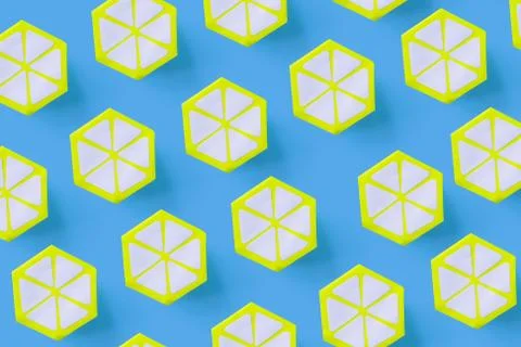 Lemons made of paper pattern on blue pastel background. Stock Photos