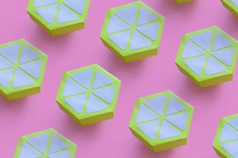Lemons made of paper pattern on pink pastel background. Stock Photos